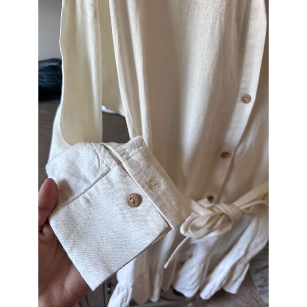Zara Linen Blend Belted Shirt Dress in Ecru Size Medium - Picture 5 of 11